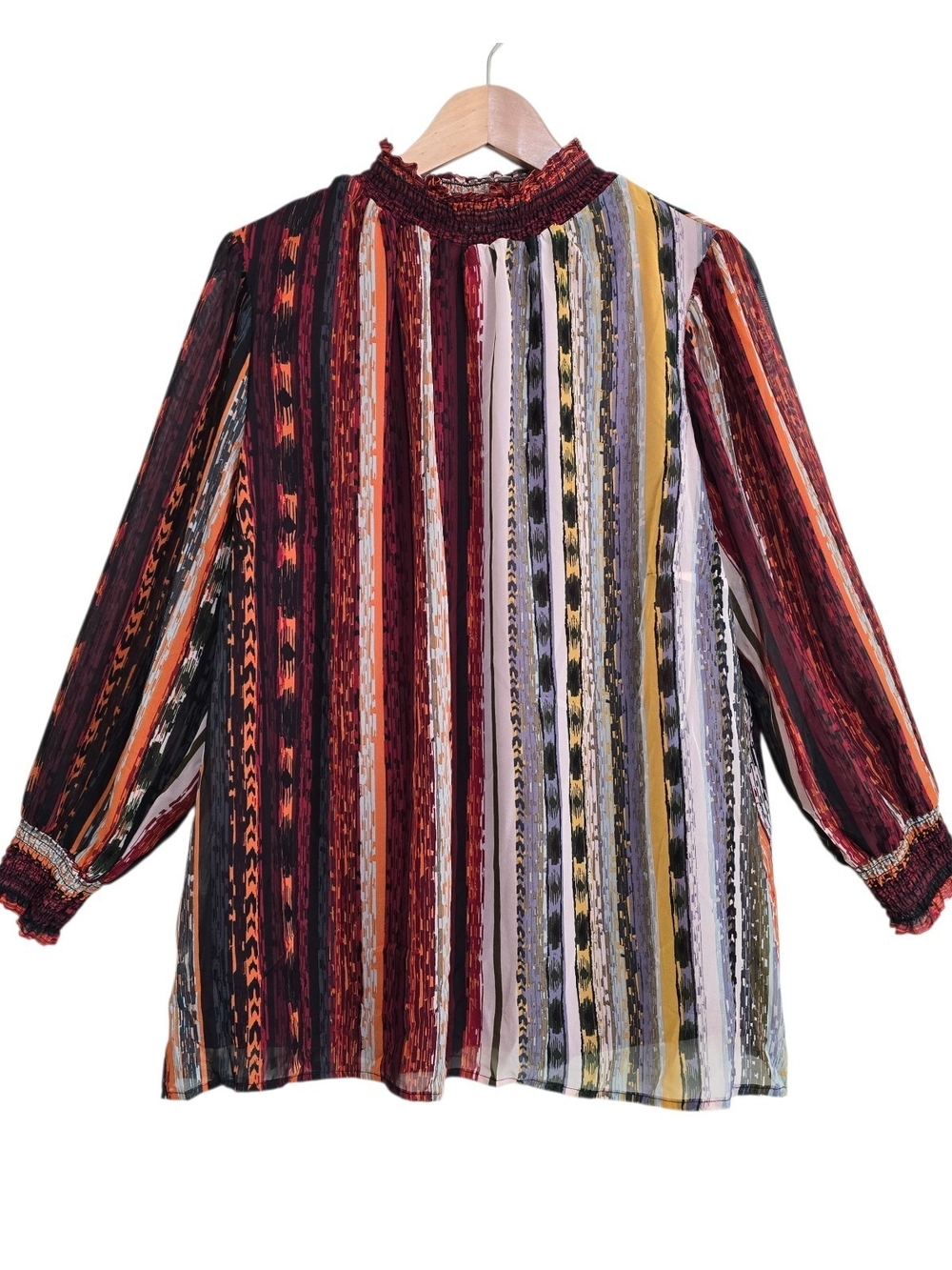 Fig & Flower Boho Striped Blouse Mock Neck 2XL Fall Sheer Business Casual Career